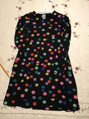 Hanna Andersson Confetti Polka dots on Black--T Shirt Style Dress, Size 10